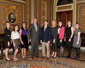 Eight HOH interns with Donald A. Ritchie, U.S. Senate Historian, Senate Reception Room, U.S. Capitol Building