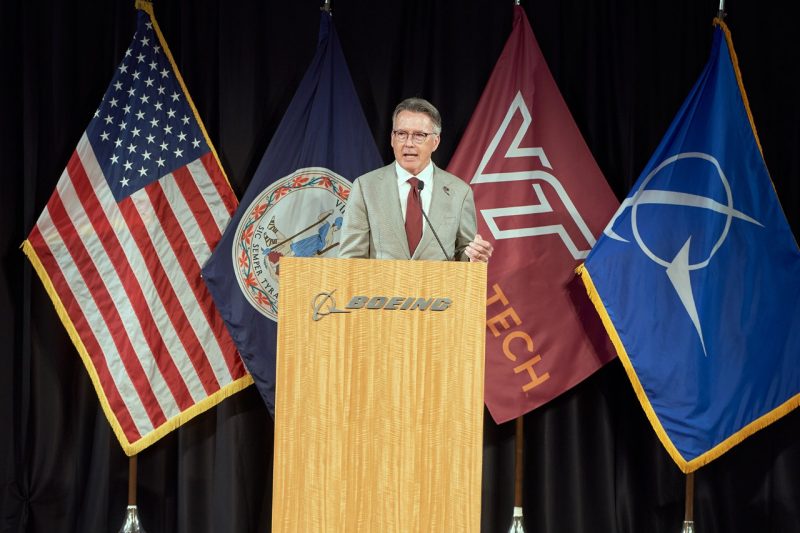 President Tim Sands speaks at the launch of the Boeing Center for Veteran Transition and Military Families